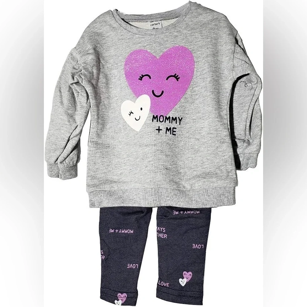 NWT Carter's 2-Piece Mommy Heart Top & Knit Denim Legging Set Size 3 Mths